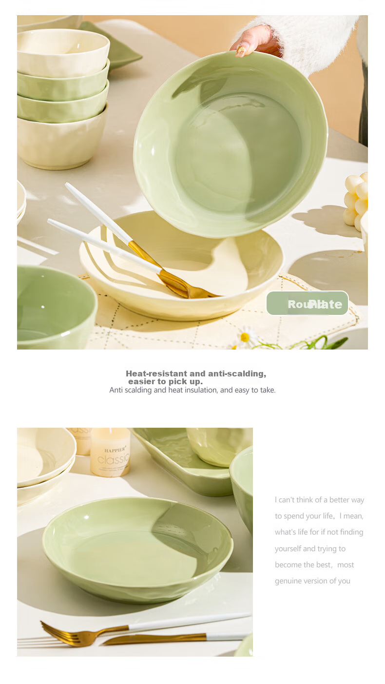 KANGQIN Cream-Colored Bowl And Plate Set, Home Use Underglaze Color High-Value Housewarming Tableware, 4-Person Dining Upgrade Gift Box for Mid-Autumn Festival 15