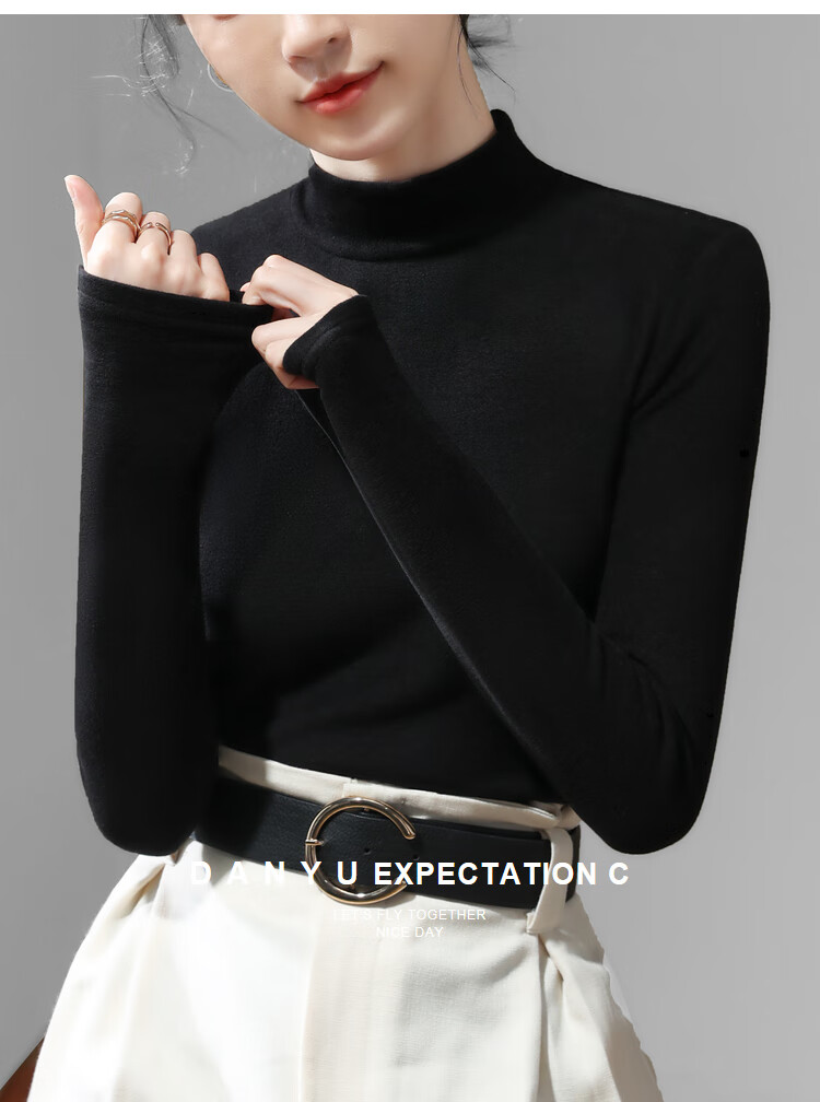 Yuzhaolin Women's Half Turtleneck Base Shirt with Hyaluronic Acid Double-Sided Fleece Thermal Innerwear Top Black 8