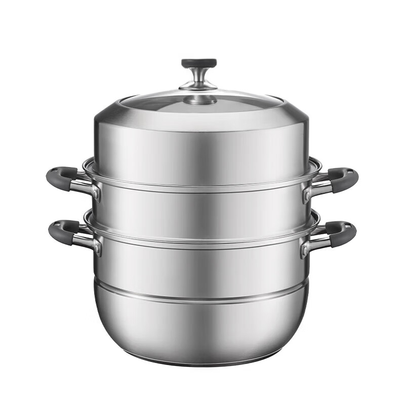 JD Jingzao Large Capacity 32cm 3-Layer 304 Stainless Steel Steamer Pot Thickened Soup Pot for Gas Stove Home Use