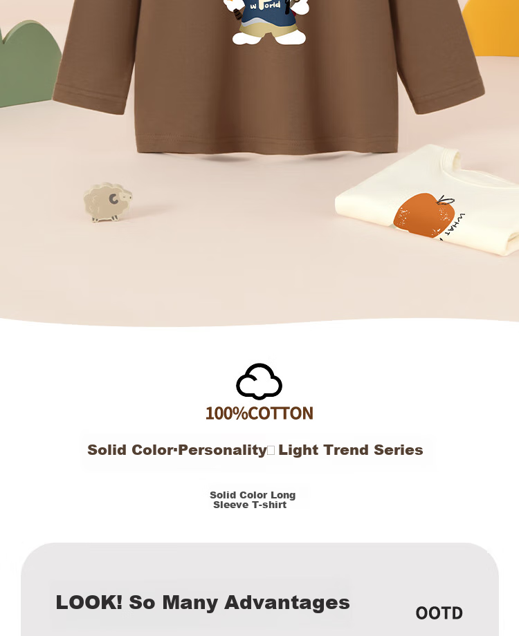 Badibadi Pure Cotton Long-Sleeve T-Shirt for Infants And Children, Spring And Autumn Season, Versatile Undershirt, Casual Top for Boys And Girls 2