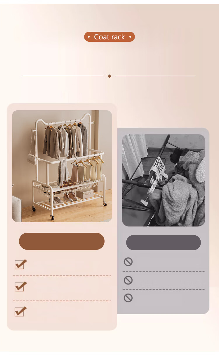 Yupin Coat Rack, Floor-Standing, for Bedroom Use, Clothes Drying Rack, Balcony Storage Organizer, Movable Hanger, MJ121 Double-Layer 80 3