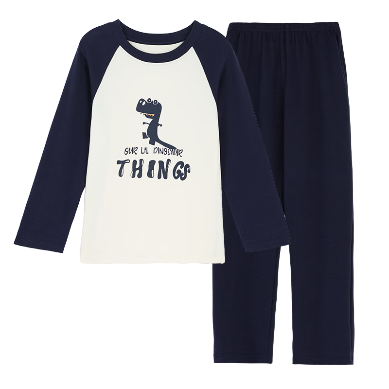 Hodo Kids Spring Summer Antibacterial Mite-Resistant 100% Cotton Crew Neck Boys Dinosaur Pajama Set