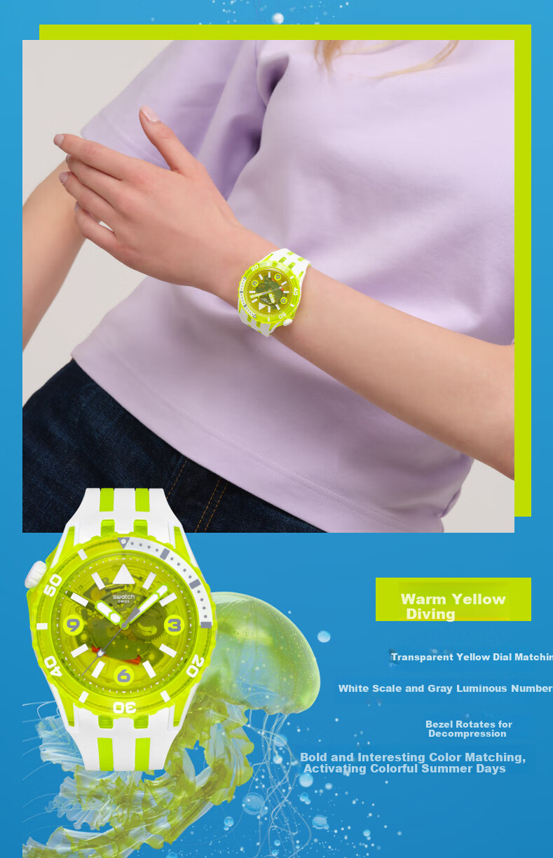 Swatch Swiss Watch, Diving Series, Trendy Luminous Quartz Wristwatch, Graduation Gift, Bright Moon Diver 6