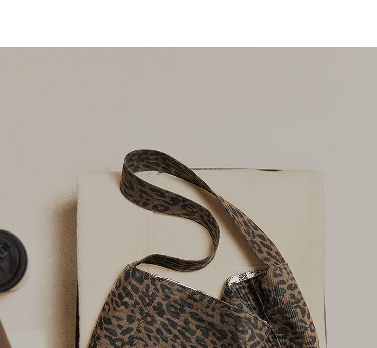 Miaodi Relaxed Lazy Style Leopard Print Large Capacity Double-Sided Shoulder Commuter Canvas Tote Bag Women's Underarm Hobo Bag 12