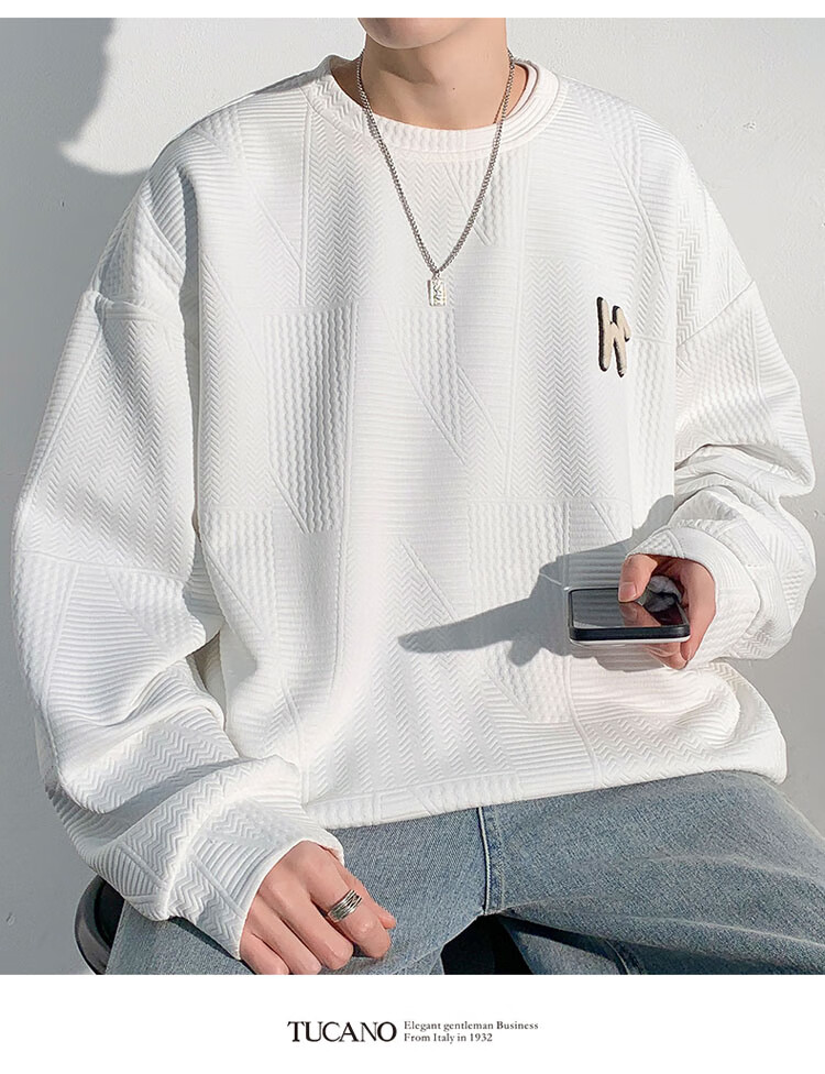 TUCANO Men's Casual Long Sleeve Sweatshirt Loose Fit Waffle Knit Pullover Black 4XL 8