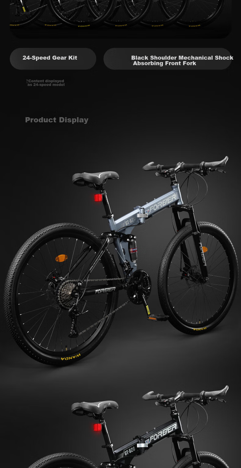 FOREVER Children's Folding Mountain Bike, Boys And Girls Style, for Middle School Students And Teenagers, Black, 26-Inch, 24-Speed 3