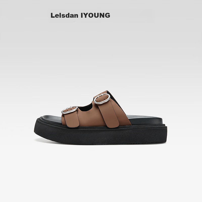 Le Saunda Y Series Casual Round Toe Beach Shoes, Thick-Soled Slide Sandals for Women, Outdoor Slippers 5M41501, Light Coffee Color LBL, Size 34