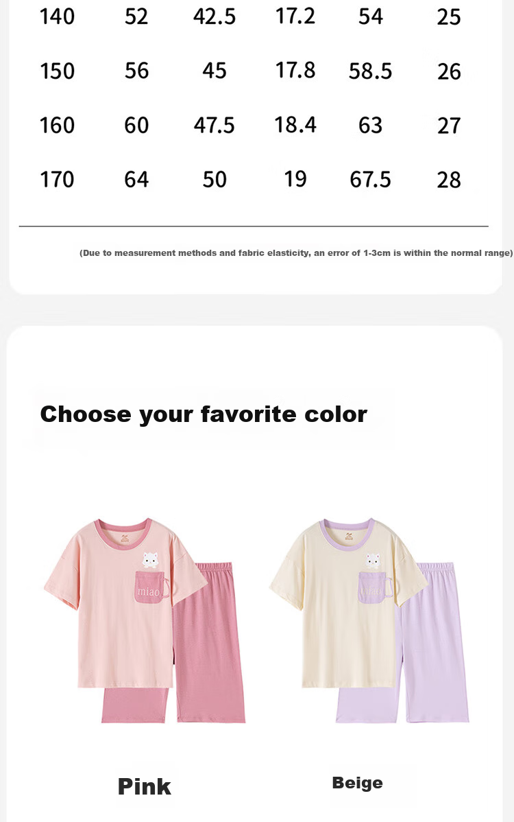 Dingguagua Children's Pajamas, Pure Cotton Summer Girls' Home Wear Set, All-Cotton Breathable Thin Style for Older Children, Girls' Pink, Size 170 7