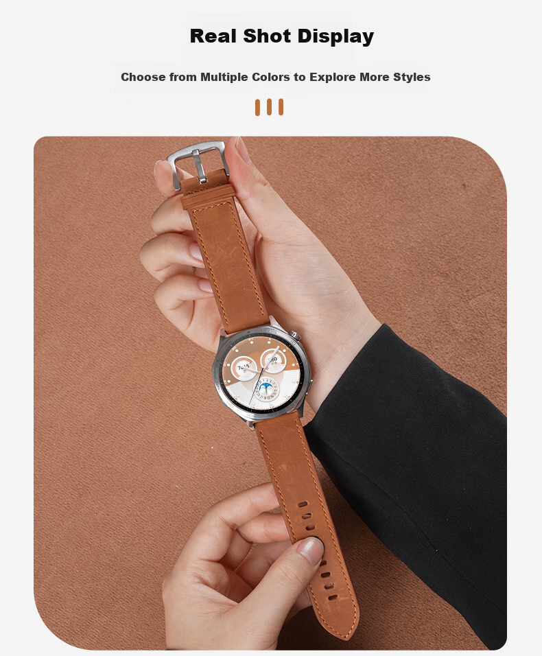 Watchbond Leather Strap Compatible with Huawei Watch GT7 Pro, Upgraded Push-Button Design for GT7/6/5/4, Suitable for Men's Watch5/4/pro Models, Small Calfskin Leather Band 12