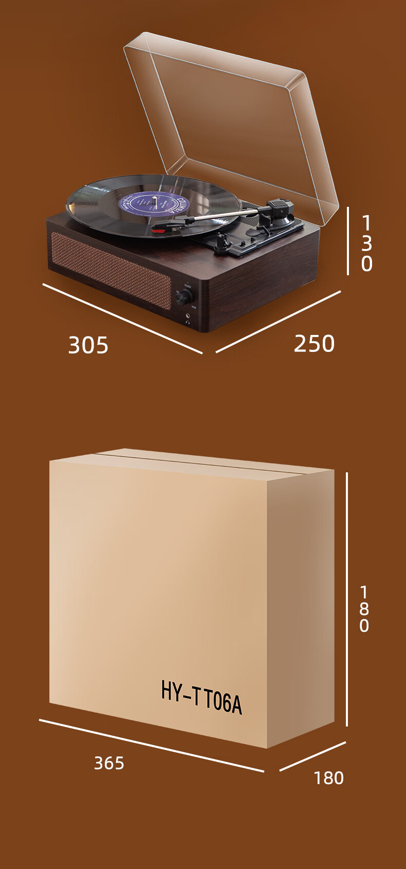 YEARS STAY Vinyl Record Player Retro Turntable Integrated Old-Style Bluetooth Speaker Wooden Portable Multifunctional Birthday Gift High-End Phonograph Living Room Audio System HY-T06A Walnut Wood 2
