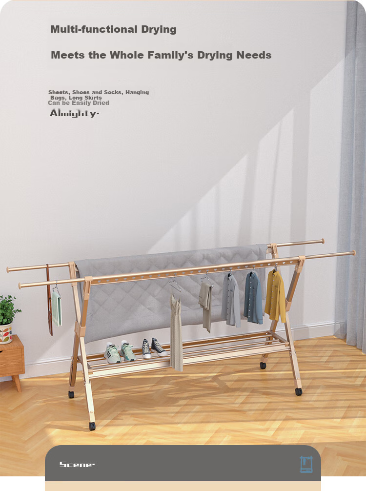 HKG Folding Aluminum Alloy Clothes Drying Rack, Extendable Indoor Balcony Household Clothes And Quilt Drying Stand 8