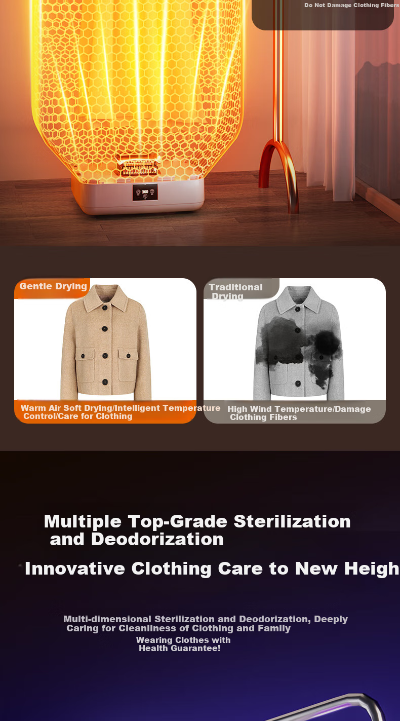 UEMUSI [Portable Hanging Model] Clothes Dryer, Home Use Drying Machine, 120L Foldable Small High-Power Drying Cabinet for Clothes 8
