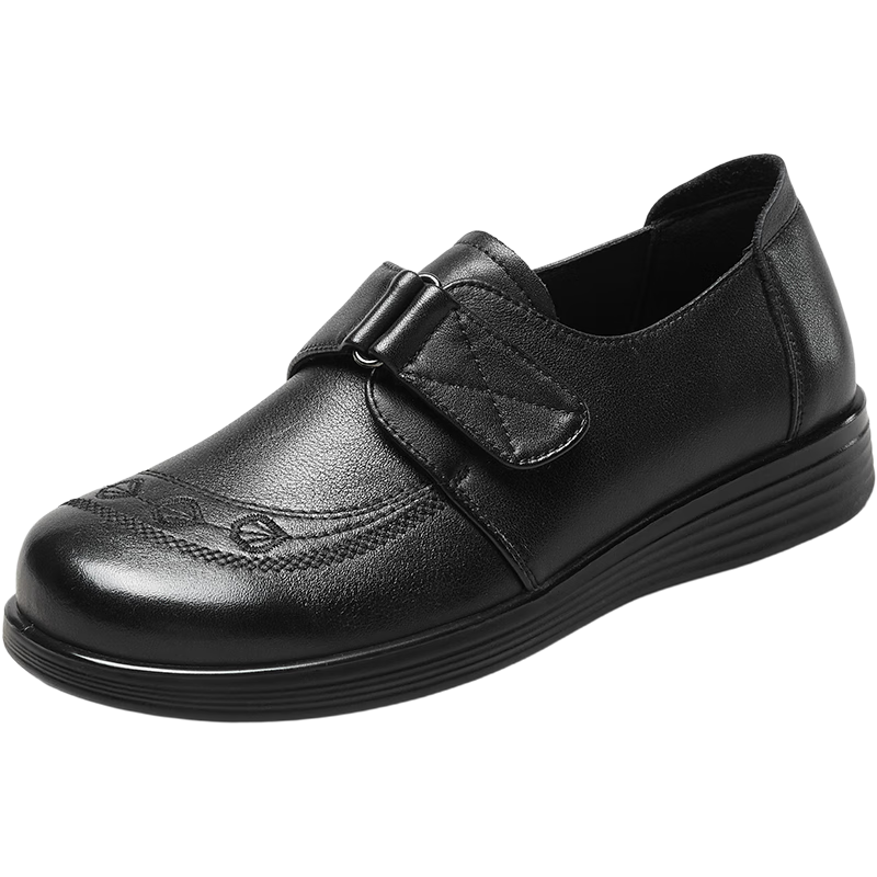 Eierkang Women's Comfortable Flat Mom Shoes Lightweight Casual Shoes Middle-aged and Elderly Single Shoes 13417W Black Size 35