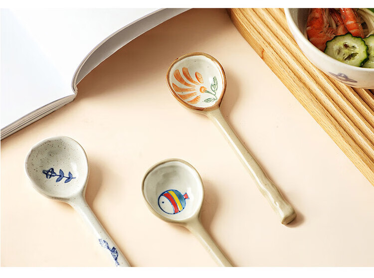 Quanshi Japanese Ceramic Small Spoon Set of 2 - Household Soup Spoon, Ramen Spoon, Porridge Spoon, Rice Spoon, Dessert Spoon 1