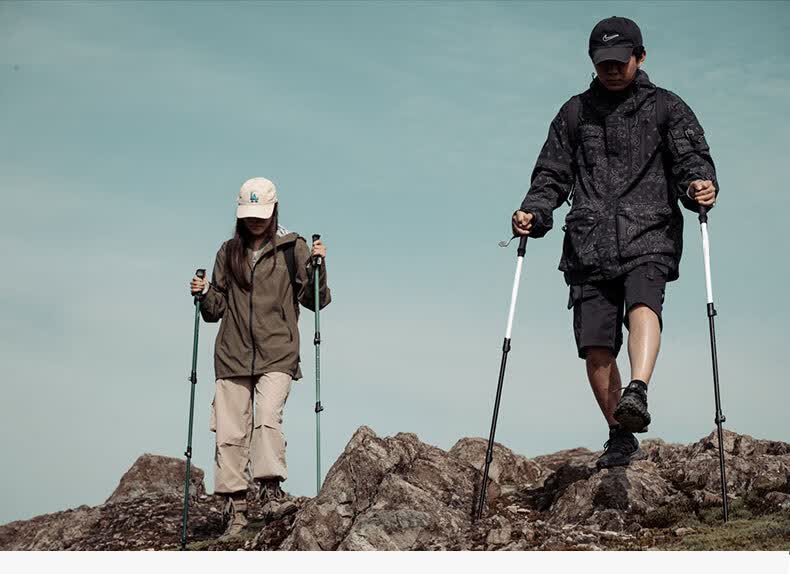 TERROR Ultra-Light Aluminum Carbon Fiber Hiking Trekking Pole Foldable Telescopic Walking Stick White Qingchuan 2