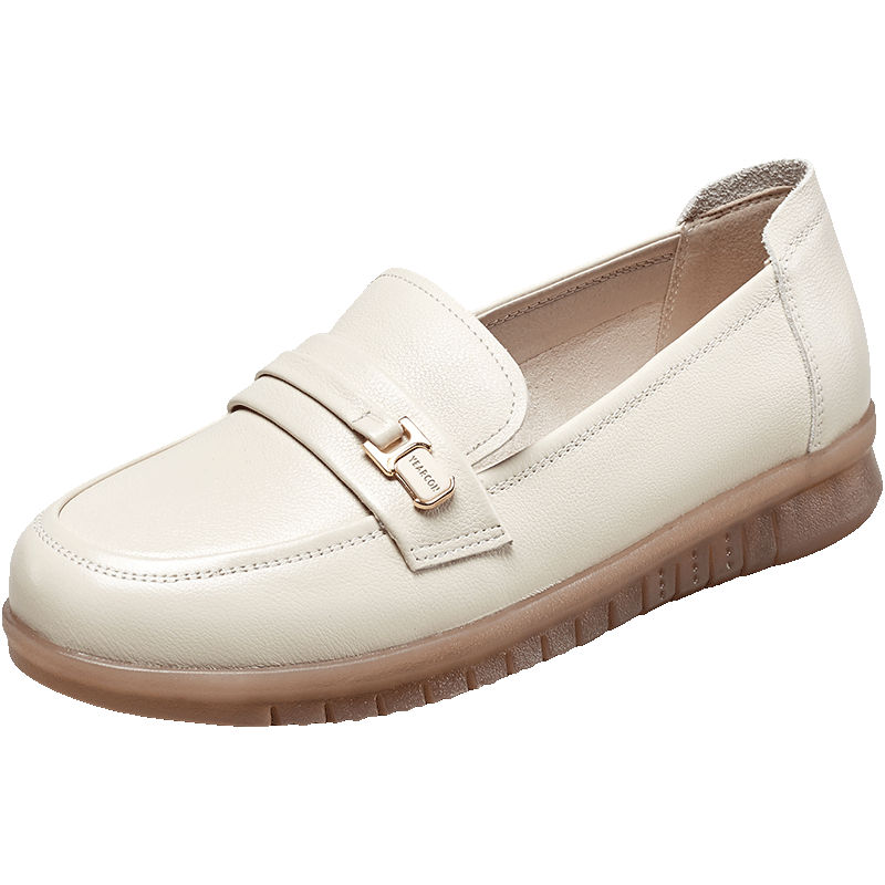 Eierkang Women's Loafers Wide Fit Large Size Single Shoes Middle-aged and Elderly Mom Shoes 11759W Off-white 36