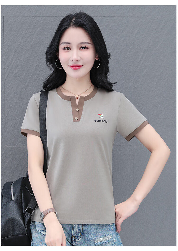 Woodpecker Pure Cotton Crew Neck Shoulder-Fit Short Sleeve T-Shirt for Women Summer New Slim Fit Black M 12