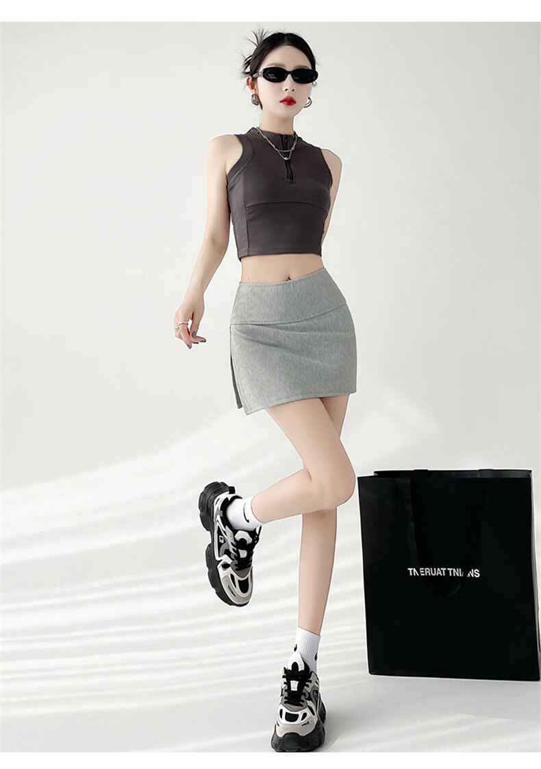 Langsha Split Sports Skirt Pants for Women 2026 New High Waist Slim Hip Hugging A-line Mini Skirt Anti-Exposure 10