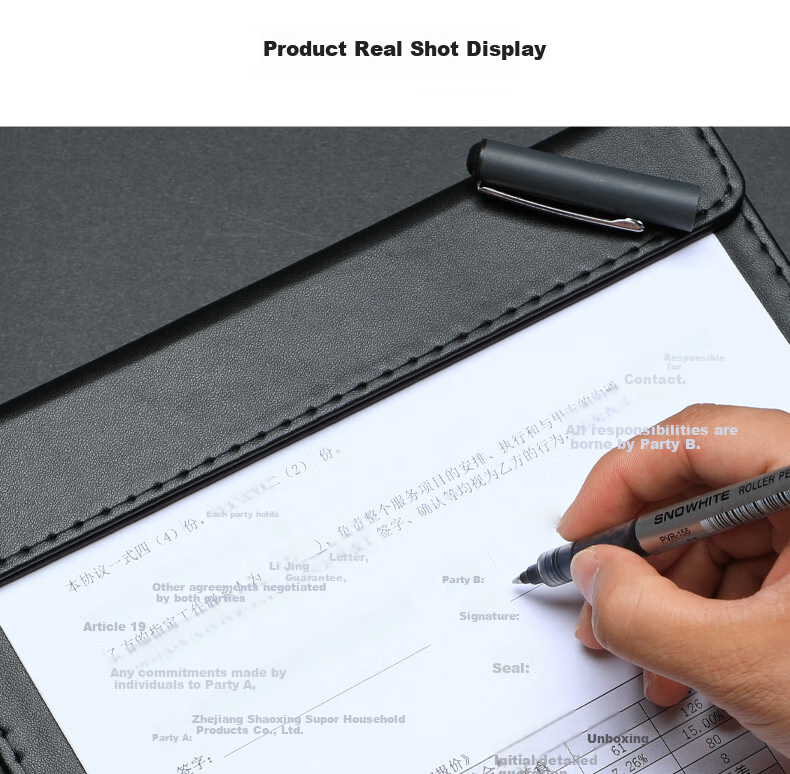 TRNFA TRNFN TN-PU08 Folder Writing Pad Office Supplies A4 Meeting Clipboard Magnetic Sticky Notes Leather Business Clipboard Magnetic Board Black 9