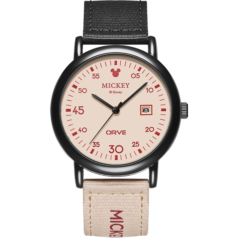 Disney Watch for Women Students, Stylish Retro Color-Block Canvas Strap Quartz Watch, High-Quality Exam Watch for Middle And High School Girls