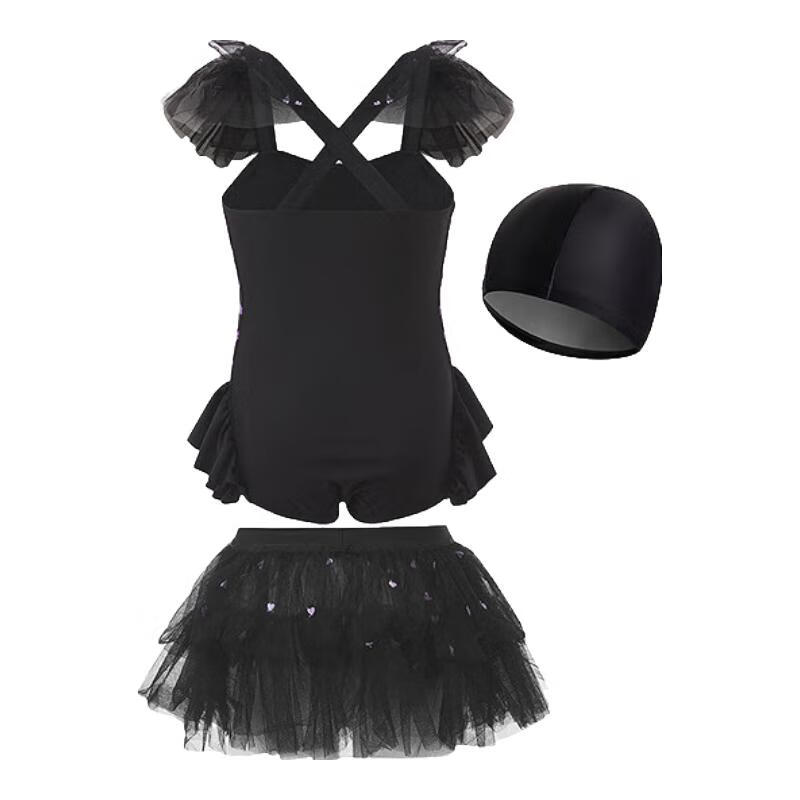 Aimer Kids Holiday Swimsuit Kuromi IP Girls' One-Piece Swimwear Set, Black Swan Kuromi, Size 130