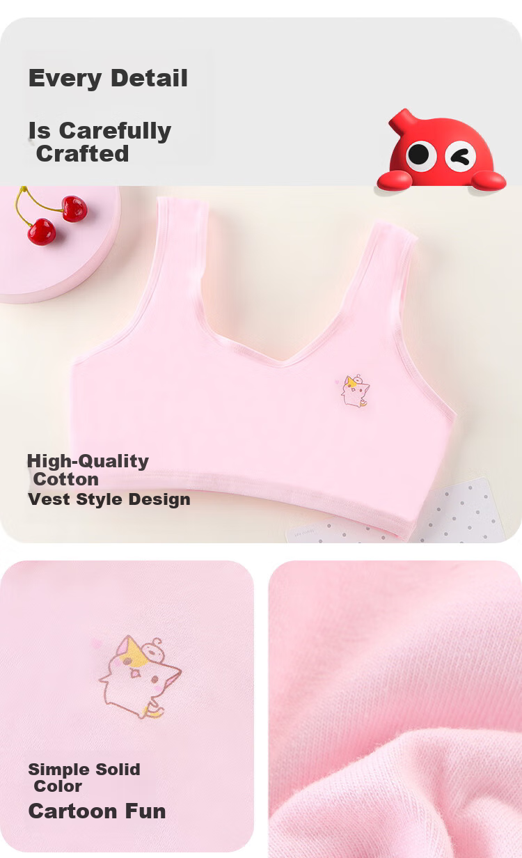 Hodo Girls' Underwear, Puberty Anti-Nipple Show Thin Breathable Bra, Elementary School Student Children's First Stage Camisole 11