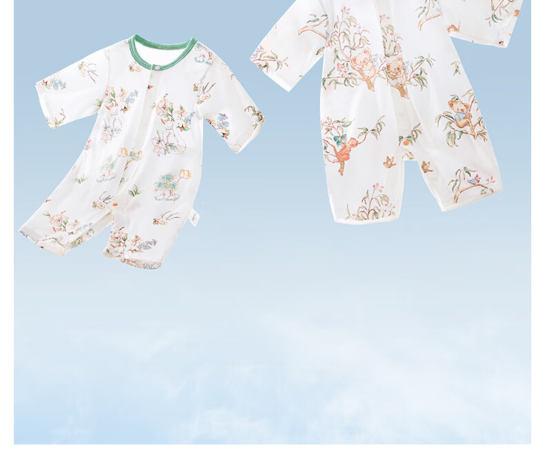 Beitaisi Baby Clothes, Summer Breathable Thin Mesh, Infant Romper, Three-Quarter Sleeve, Pure Cotton Class A Air Conditioning Wear 5