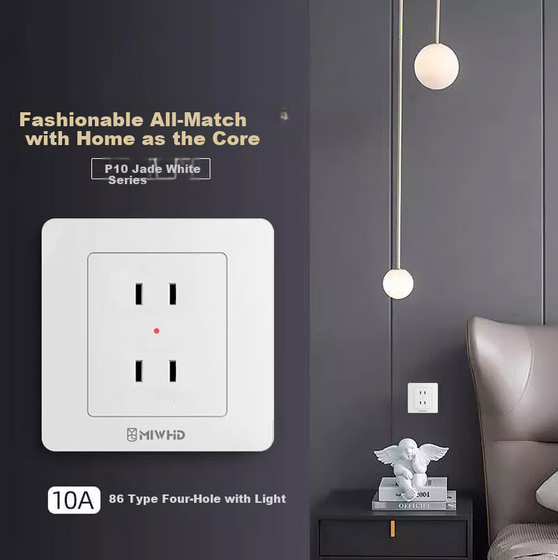 MIWHD Single Switch with Eight Holes And Light, Wall Panel Switch Socket, 86 Type, 10A-16A White Concealed Switch, MLGD-34/1 16 220 2 14