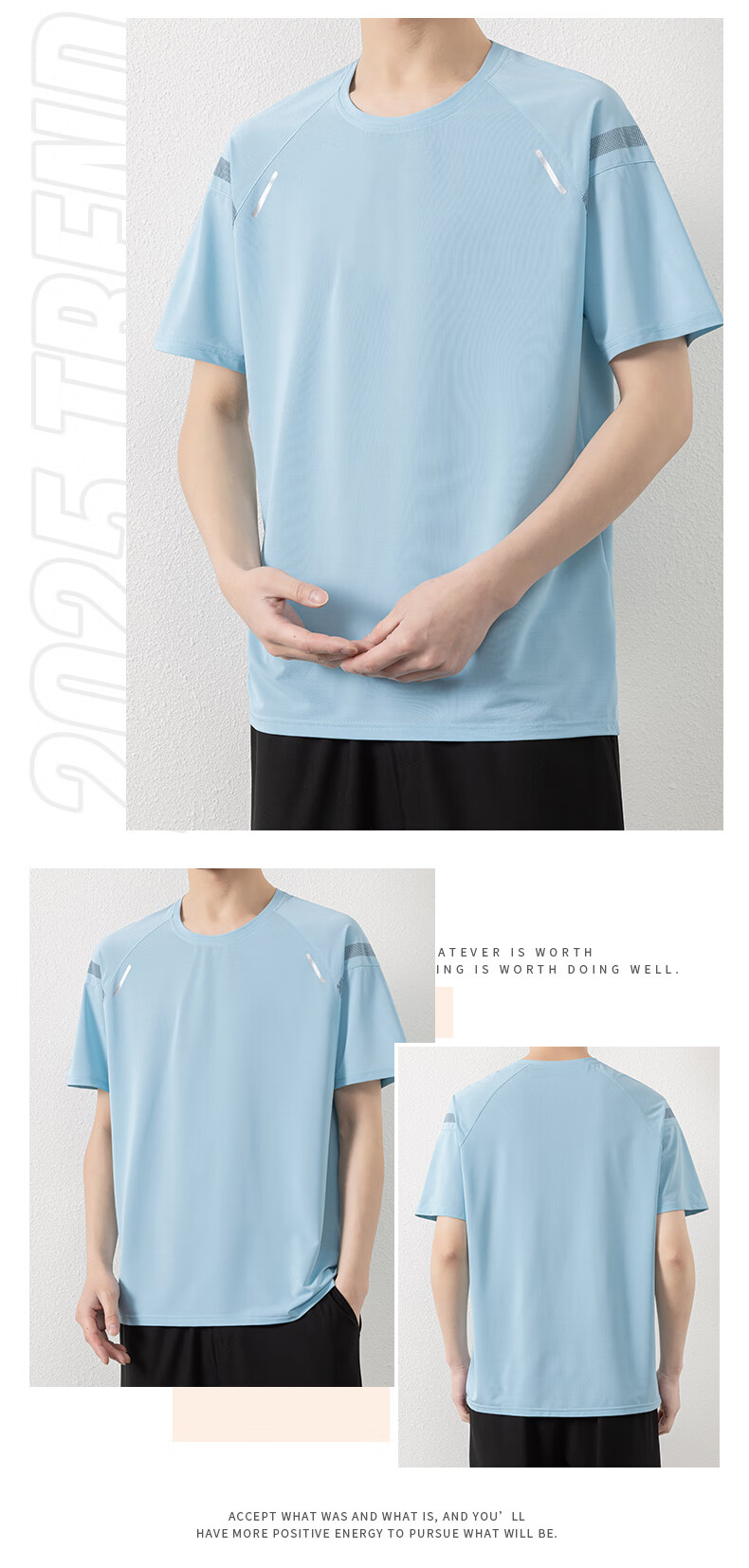 ROMON Men's Short Sleeve T-Shirt Summer Thin Loose Casual Ice Silk Cooling Sports Quick-Dry Base Shirt 8204 Silver Gray 3XL 7