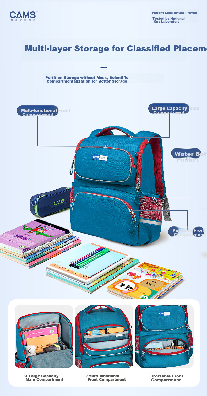 CAMS 2.0 Cloud-Sensing Suspended Weight Reduction Backpack for Grades 1-3 Boys And Girls, Large Capacity Elementary School Student Lightweight Spine Protection S09901S 9
