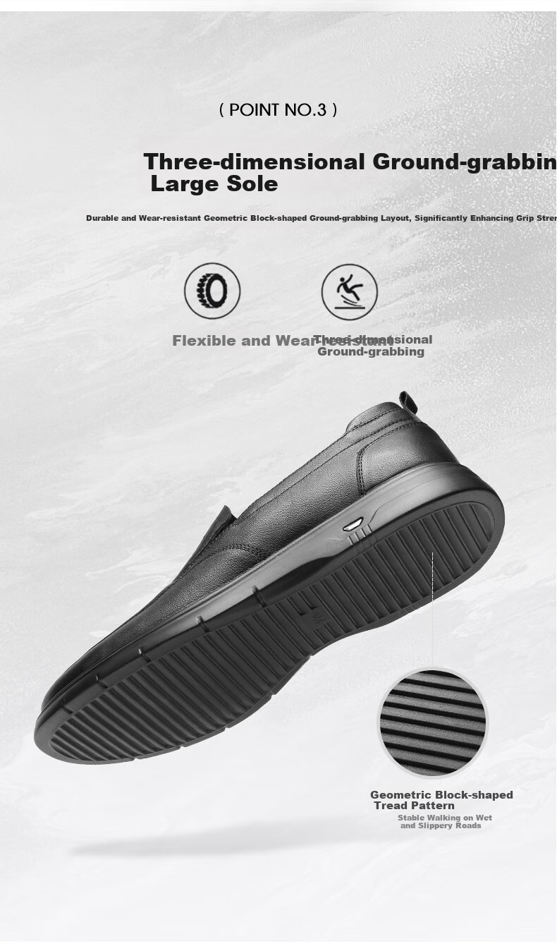 Qiangren Large Size Men's Shoes, Top-Grain Leather, Extra Large Size Leather Shoes, Slip-On Business Casual Shoes, JDA5128, Black, Size 48 8