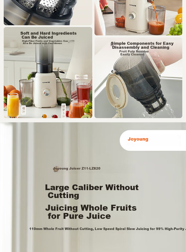 Joyoung Juicer, No-Cut Large Diameter Juicing Machine, Whole Fruit Pulp Separation Juicer, Z11-LZ820 2