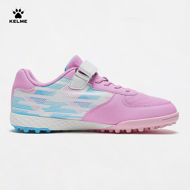 Детские футбольные бутсы KELME с шипами TF, на липучке, без шнуровки, нескользящие, износостойкие, бело-розовые, размер 36