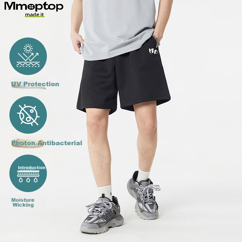 Шорты MMOPTOP Ice-Feel с принтом, антибактериальные, длиной до колена, для мужчин, летние, УФ-защитные, быстросохнущие, отводящие пот, L, черный