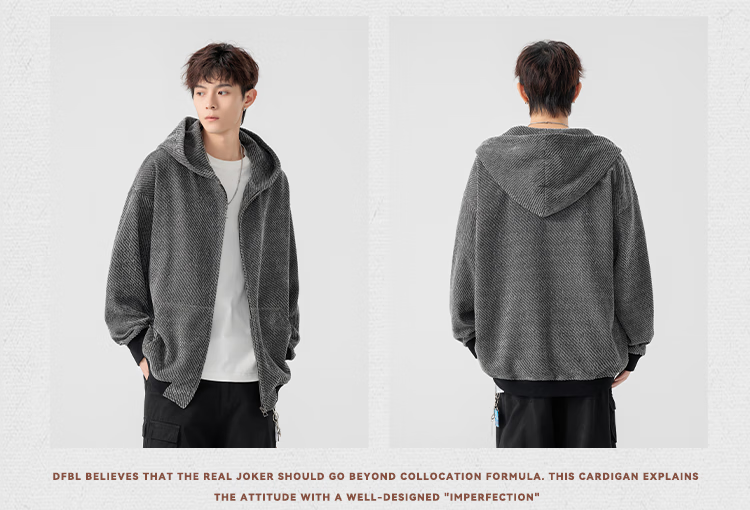 Dingfengbaoluo Hooded Jacket Autumn Loose Casual Striped Sweatshirt Coat JUC01 Black L 8