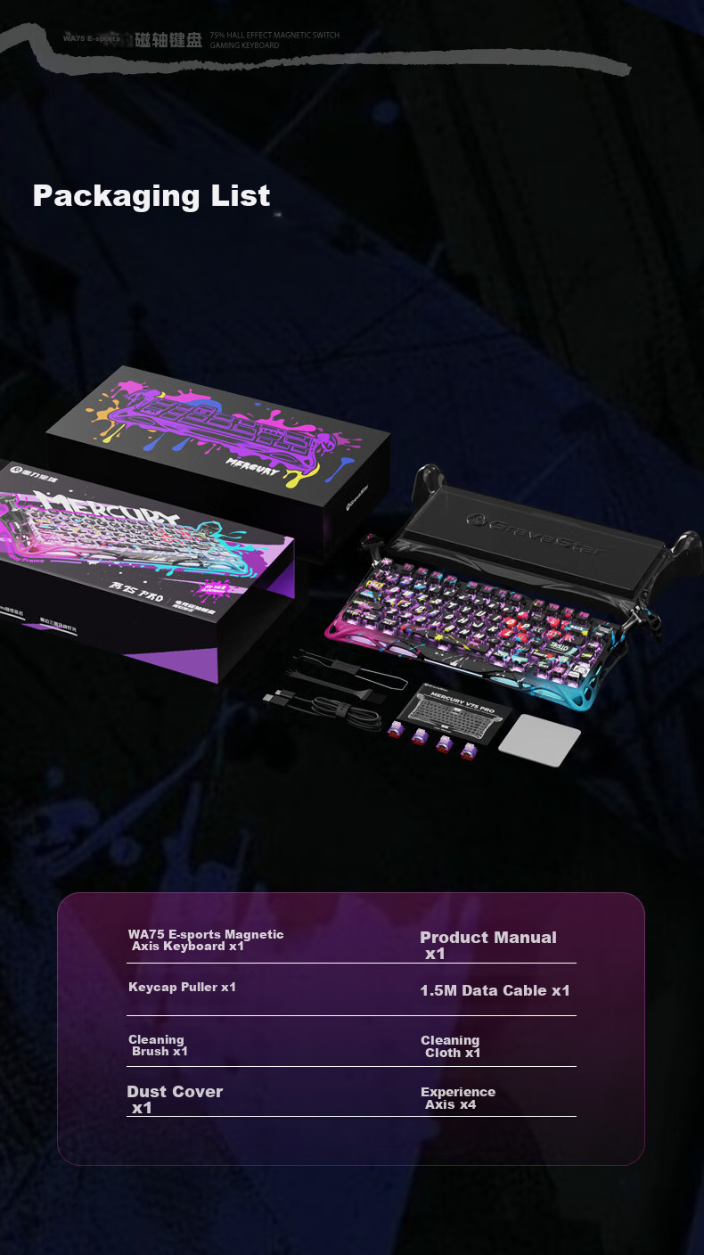 GravaStar W75 Magnetic Switch Keyboard, E-Sports Gaming Mechanical Keyboard, Customizable Wired Single-Mode Aluminum Block Keyboard for VALORANT, W75 PRO Neon District 17