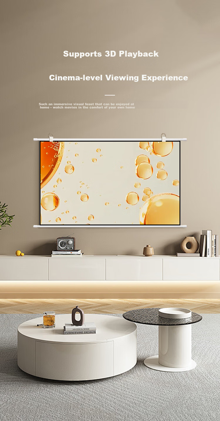 Zhiying Projector Home Screen 72-Inch 16:9 Wall-Mounted White Plastic Screen Office Display High Definition 4K Home Theater Compatible with XGIMI, Jmgo, Xiaomi, Xiaoming, Dangbei, Epson, BenQ 3