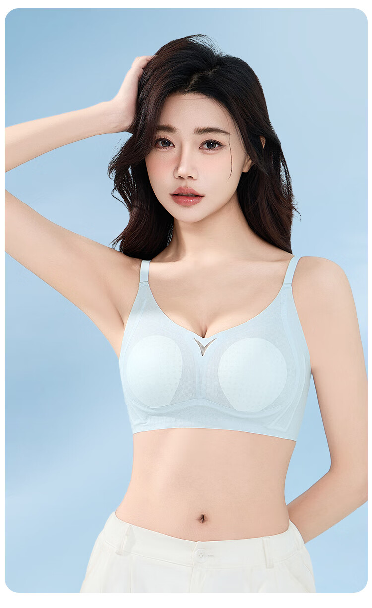Urban Beauty Women's Thin Summer Wireless Bra Seamless Bunny Ear Cup Ice Silk Breathable Anti-Spread Sky Blue L 2
