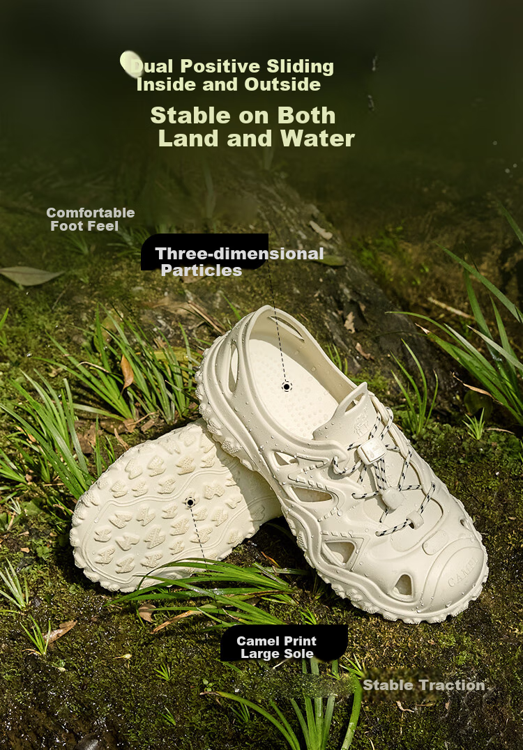 Camel Men's Breathable Outdoor Beach Sandals Thick Sole Closed Toe Water Wading Shoes L25M162035M Beige Size 44 12