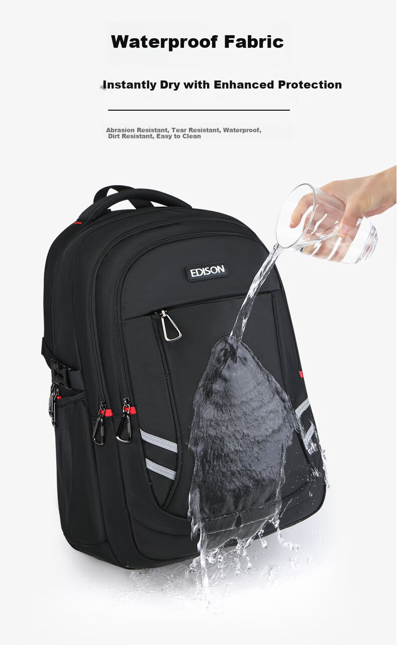 Edison High School Student Backpack with Spine Protection, Large Capacity, Water-Resistant, Reflective, Middle School Travel Backpack K056-1G Black 5