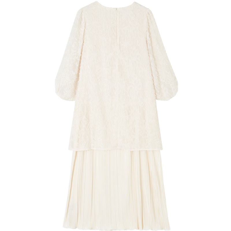 Demana Delicate Cutwork Autumn Fashion Urban Faux Two-Piece Puff Sleeve Loose A-Line Elegant Women's Dress