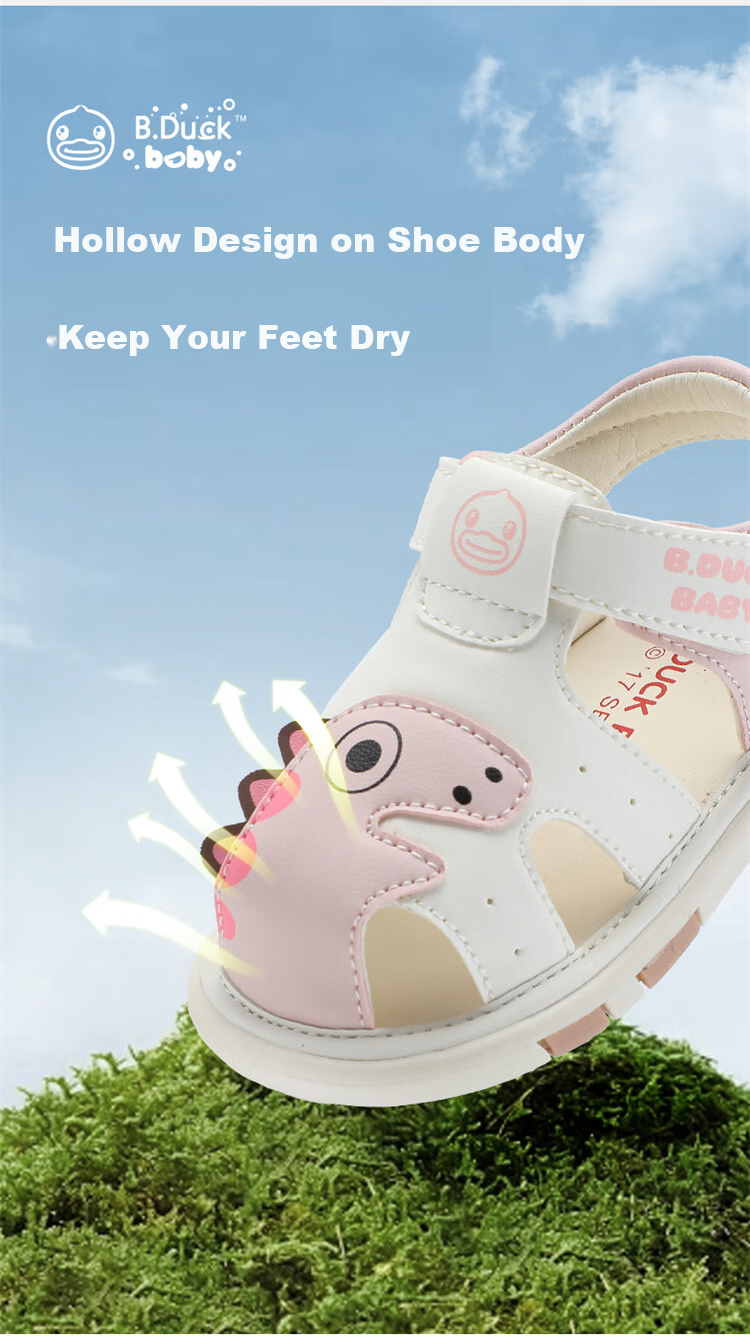 B.Duck Children's Sandals, Summer Sandals for Boys And Girls, Toddler Walking Shoes, Anti-Kick Closed-Toe Shoes, 6814 Light Blue, Size 18 3