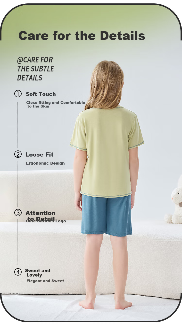 LangSha Children's Pajamas for Girls, Summer Thin Comfortable Breathable Short-Sleeve Sleepwear, Home Wear Set for Older Children, Purple, Size 160 8