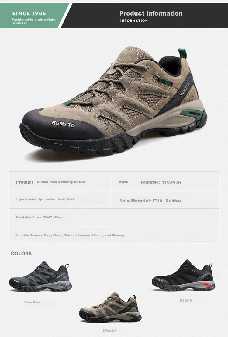 HUMTTO Outdoor Non-Slip Hiking Shoes, All-Season Low-Top Breathable Shock-Absorbing Casual Trekking Shoes for Men, Khaki, Size 39 7