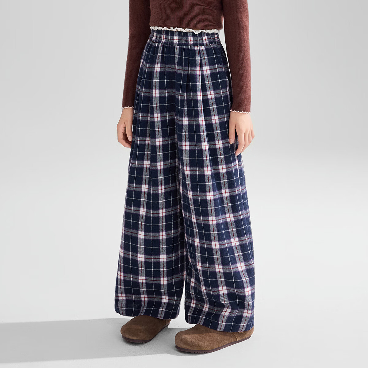 ASK JUNIOR Children's Pants, 2025 Autumn British Retro Style Straight-Leg Pants, Color-Block Plaid Trousers for Older Children, Girls' Pants 5