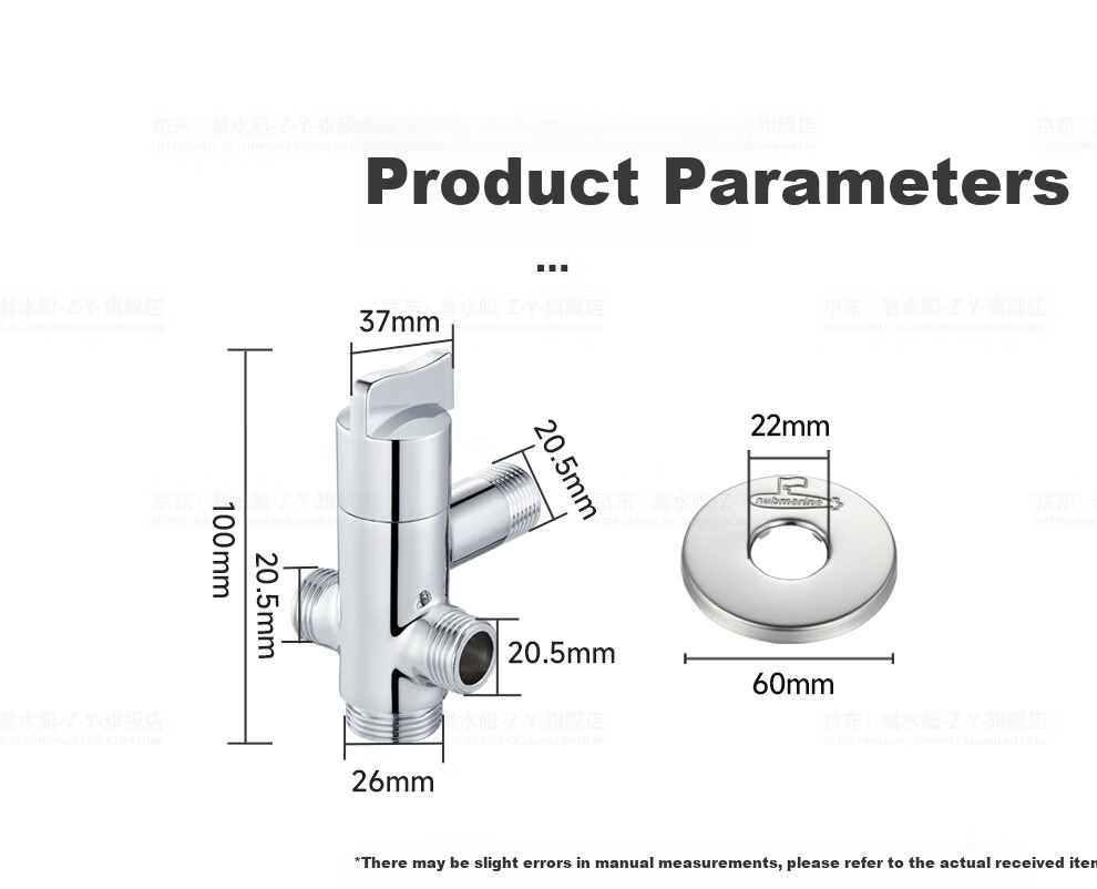 Submarine F2404, One-In Three-Out Angle Valve, Four-Way Thickened Brass Chrome-Plated Ceramic Valve Core, Double 4 Points Single 6 Points Outlet 15