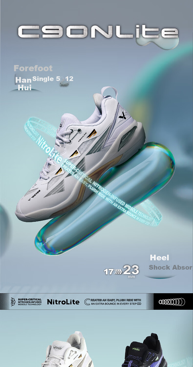 VICTOR Badminton Shoes, Non-Slip And Shock-Absorbing Protection, C90NL White New Model, High-End Competition Shoes, White, Size 40 1