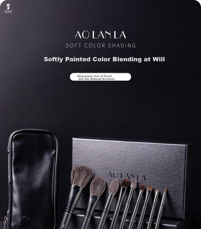 AOLANLA Premium Gray Mouse Hair Makeup Brush Set, 9 Pieces, All Animal Hair Beauty Tools Gift Box, Birthday Present for Wife 1
