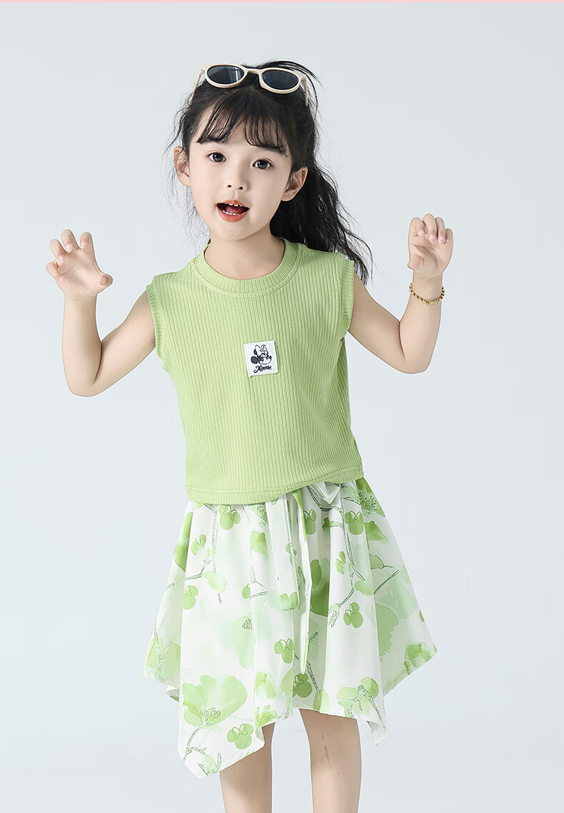 Disney Children's Summer Outfit, Girls' Summer Clothing Set, 2026 New Stylish Sports Three-Piece Set, Girls' Clothing 9