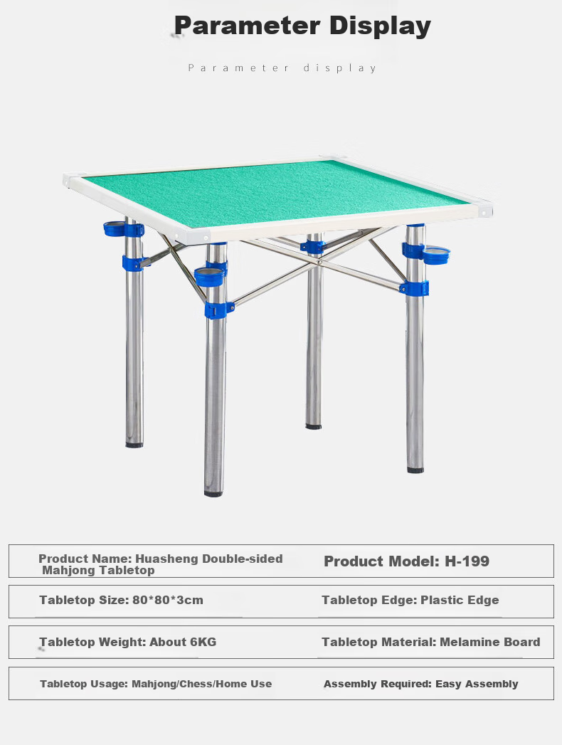 Huasheng Folding Mahjong Table, Home Quiet Mahjong Table, Simple Table, Mahjong Table, Stainless Steel Table Legs with Ashtray, Single Table Leg 2